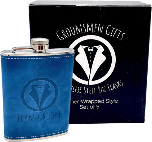 Team Groom Leather Wrapped Hip Flask Bachelor Party Must-Have